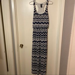 Blue/cream chevron racerback maxi dress